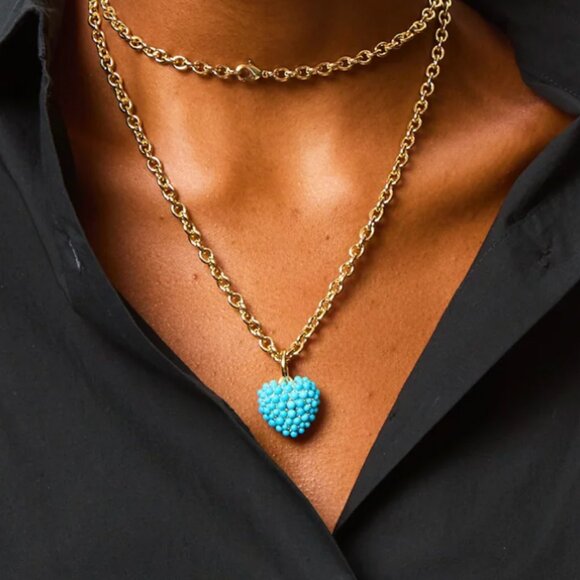 Roxanne Assoulin The Encrusted Puffy Heart Necklace Turquoise Blue - Picture 1 of 3